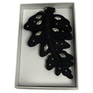 Michael Kors Ballet Leaf Black Leather Key Chain Bag Charm Crystal Large NIB